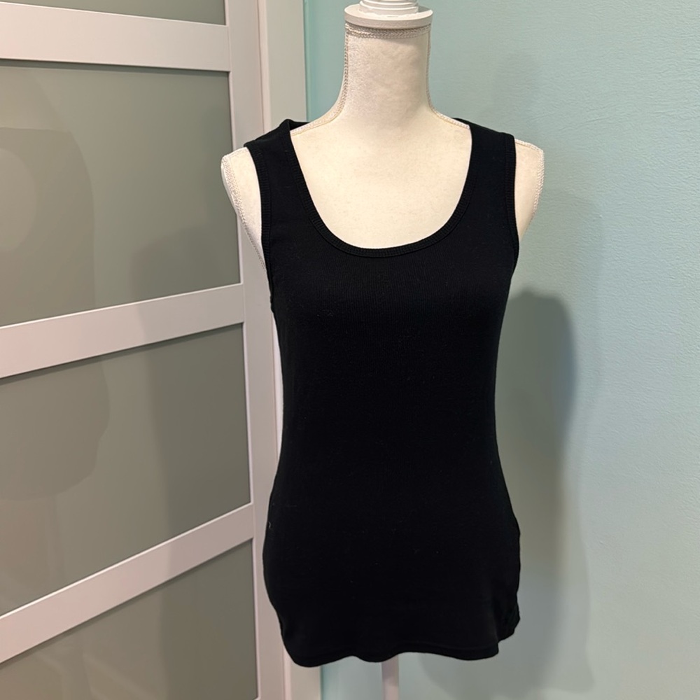 Stretch black ribbed tank L cotton